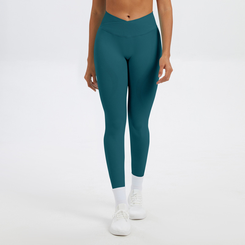 Cross-border Amazon tight-fitting cross-waist yoga pants, peach-shaped buttocks, high-waisted yoga long pants, running sports fitness pants