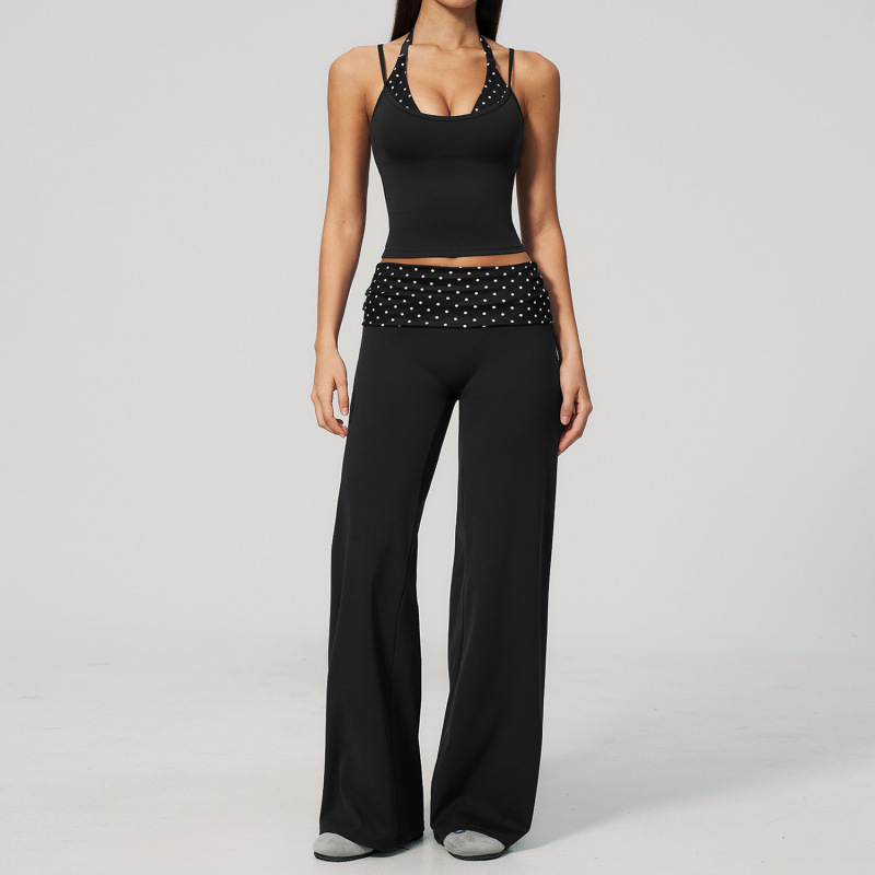 Cross-border brushed fitness set, fashionable polka dot faux two-piece, hip-lifting and waist-turning running sports quick-drying yoga wear 4549
