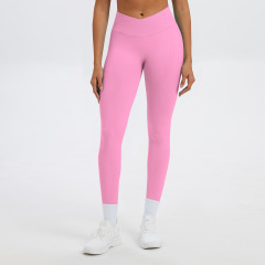 Tight-fitting long pants in light lotus pink