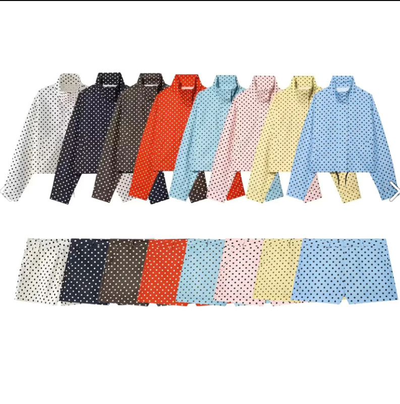 Cross-Border Foreign Trade Women's Clothing 2025 Autumn European and American Style Polka Dot Jacket + Polka Dot Shorts Set for Women A36686