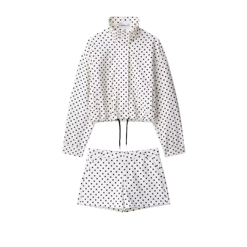 Cross-Border Foreign Trade Women's Clothing 2025 Autumn European and American Style Polka Dot Jacket + Polka Dot Shorts Set for Women A36686