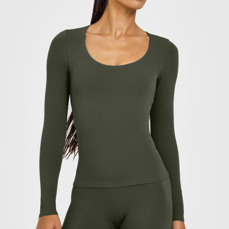 Cross-Border Slim-Fit Yoga Long-Sleeve T-Shirt for Women, Quick-Dry Running Sports Long-Sleeve Top with Chest Pads, Pilates Fitness Wear