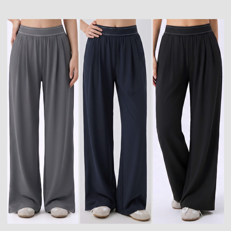 Relaxed Loose-Fit Sports Pants for Women with Side Pockets, Lightweight and Breathable Wide-Leg Pants for Outdoor Wear, Comfortable and Slimming Straight-Leg Pants