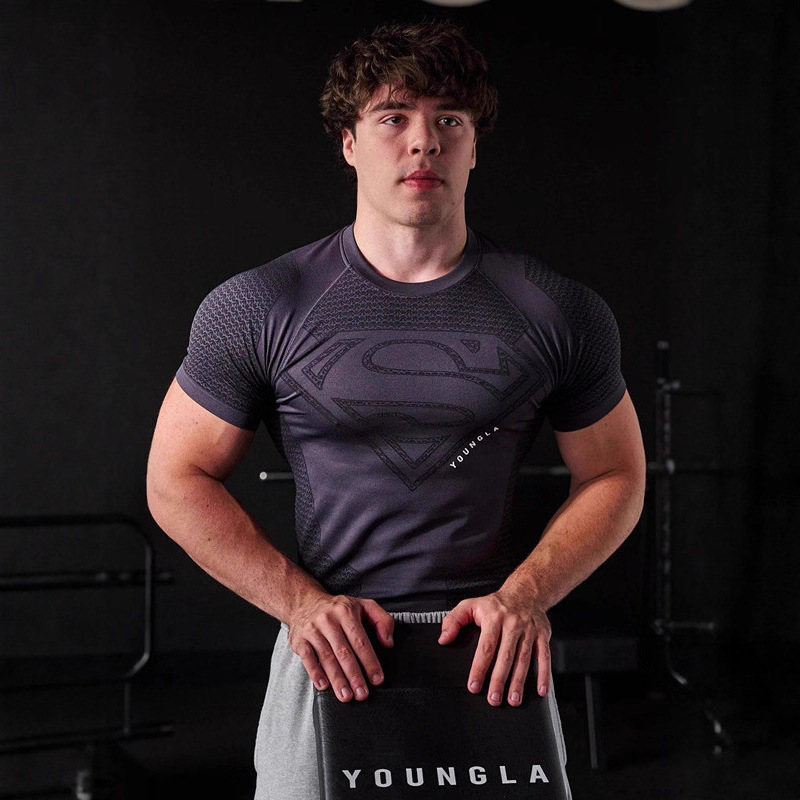Youngla New American Muscle Fitness Men's Sports Short-Sleeved Casual Running Quick-Drying Breathable Bodysuit T-Shirt
