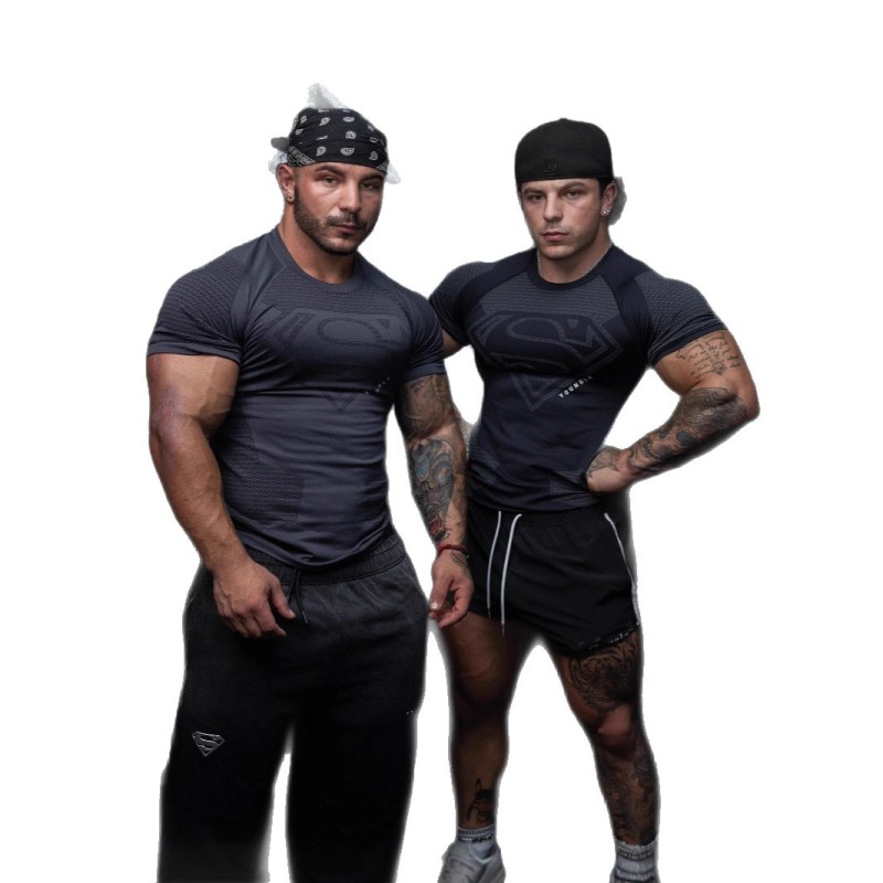Youngla New American Muscle Fitness Men's Sports Short-Sleeved Casual Running Quick-Drying Breathable Bodysuit T-Shirt