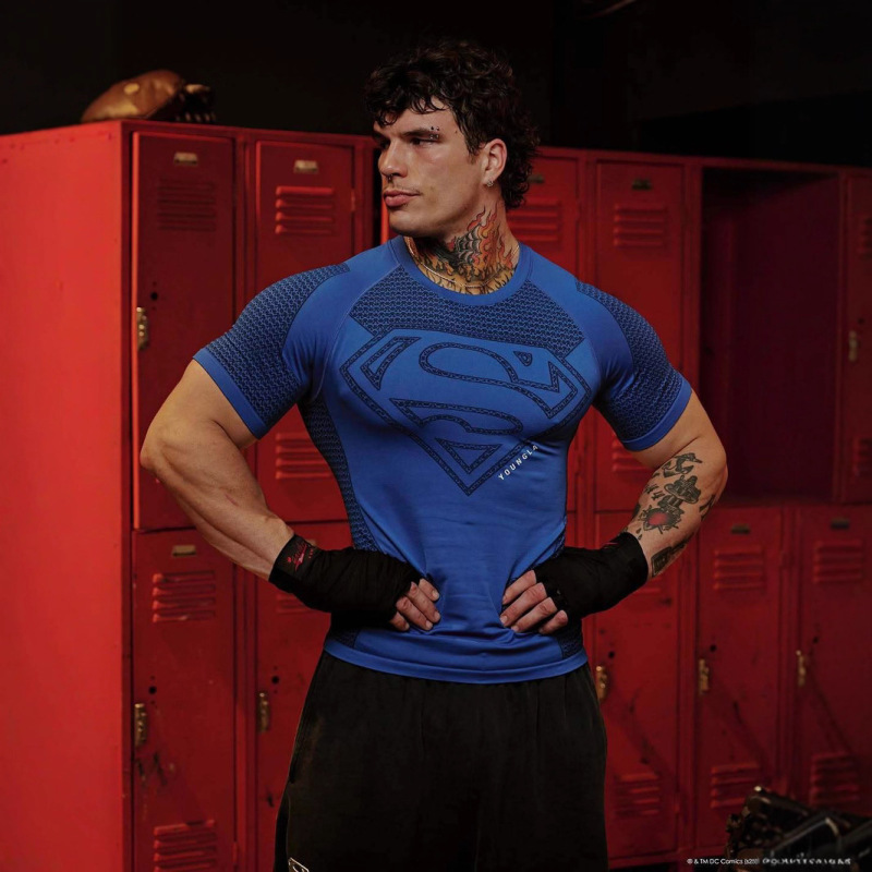 Youngla New American Muscle Fitness Men's Sports Short-Sleeved Casual Running Quick-Drying Breathable Bodysuit T-Shirt