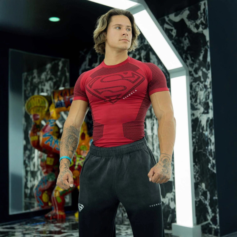 Youngla New American Muscle Fitness Men's Sports Short-Sleeved Casual Running Quick-Drying Breathable Bodysuit T-Shirt