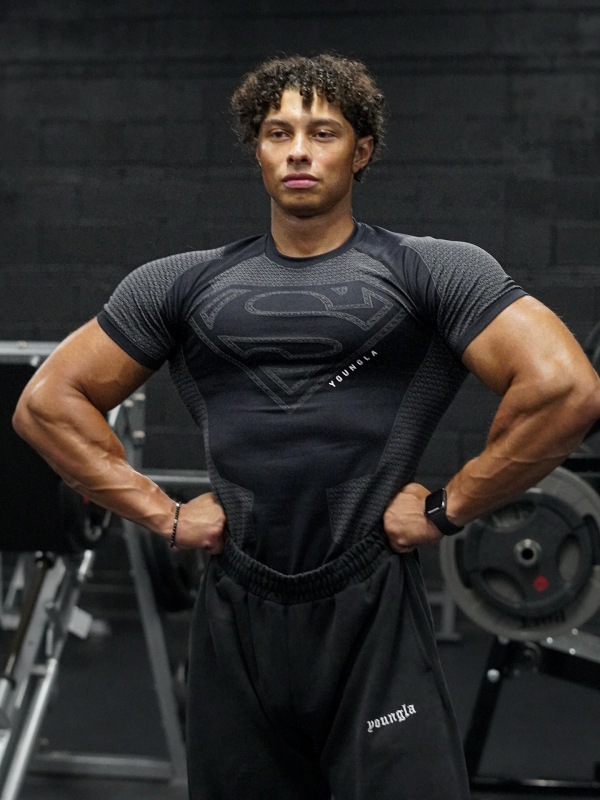 Youngla New American Muscle Fitness Men's Sports Short-Sleeved Casual Running Quick-Drying Breathable Bodysuit T-Shirt