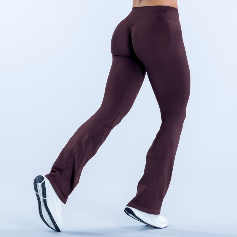 Cross-Border Amazon Matte Nylon Regular Length Flat Waist Tight-Fitting Butt-Lifting Flared Pants Seamless Fitness Flared Pants