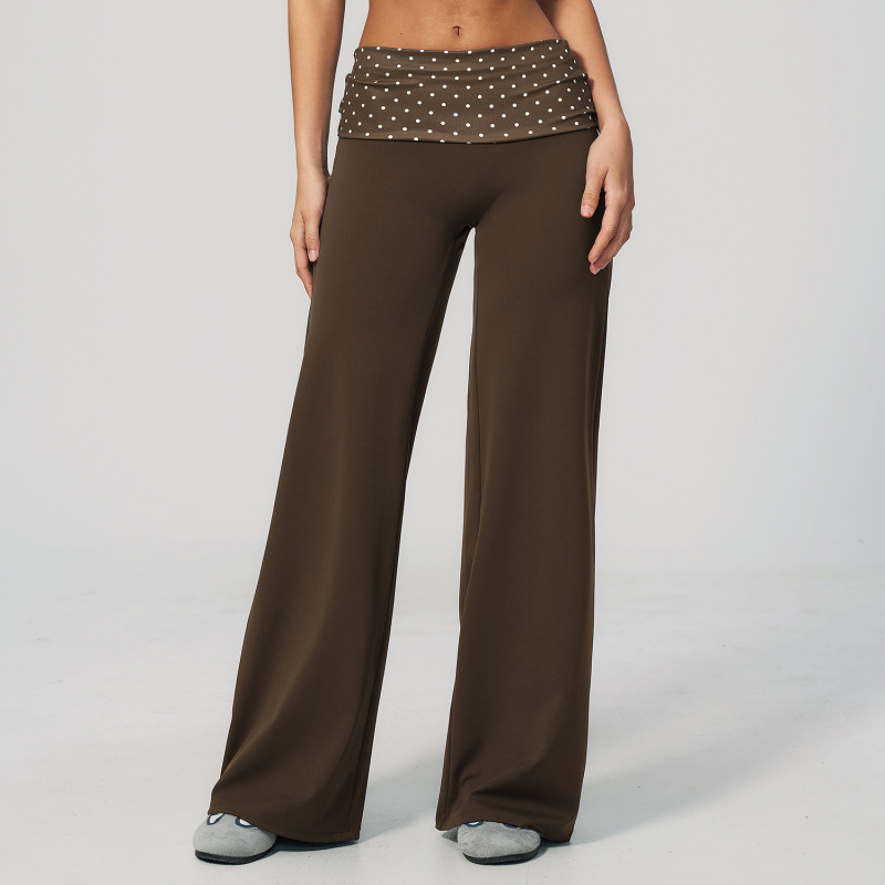 Cross-border brushed sports pants, retro patchwork polka dot, fold-over waistband, fitness, hip lifting, tummy control, yoga pants, 4549