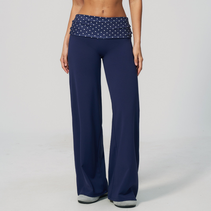 Cross-border brushed sports pants, retro patchwork polka dot, fold-over waistband, fitness, hip lifting, tummy control, yoga pants, 4549