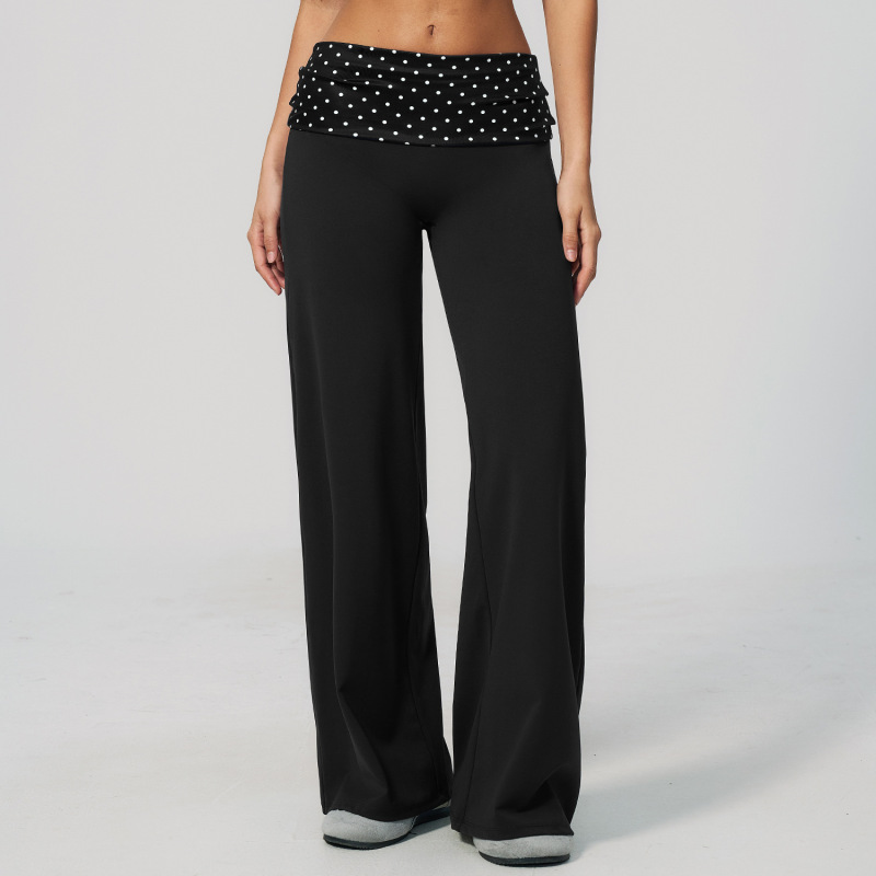 Cross-border brushed sports pants, retro patchwork polka dot, fold-over waistband, fitness, hip lifting, tummy control, yoga pants, 4549