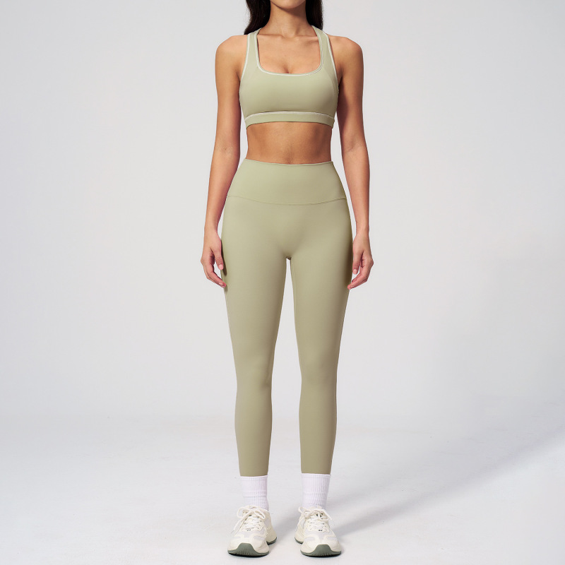 Cross-Border Contrasting Color Brushed Yoga Suit Zipper Slim Yoga Fitness Suit Casual Running Sports Three-Piece Set 2036