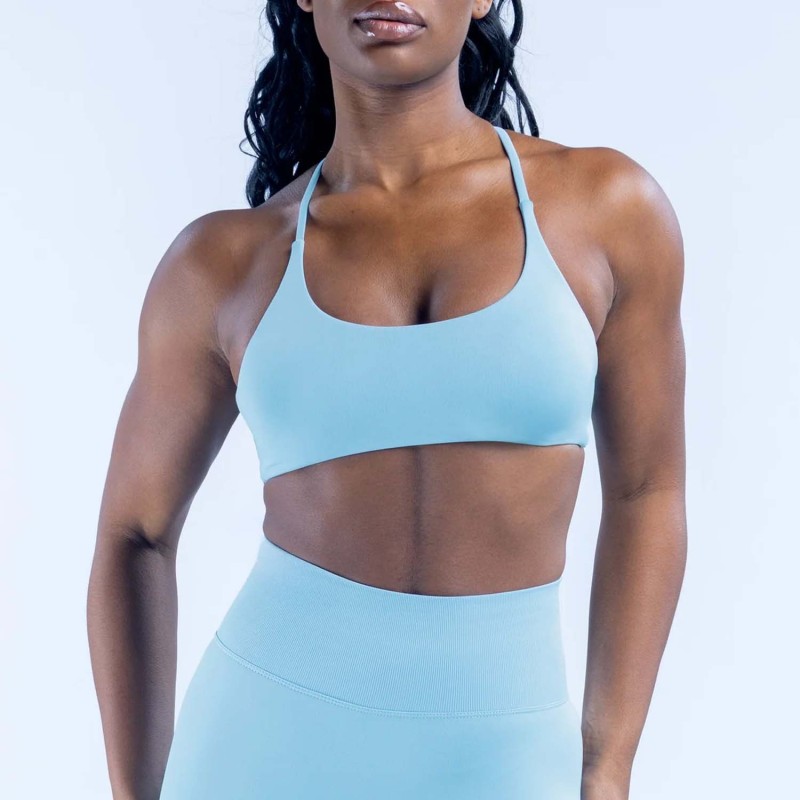 Dfyn Sexy Cross Halter Neck Sports Bra with Beautiful Back Design, High-End Vest-Style Running Training Fitness Bra