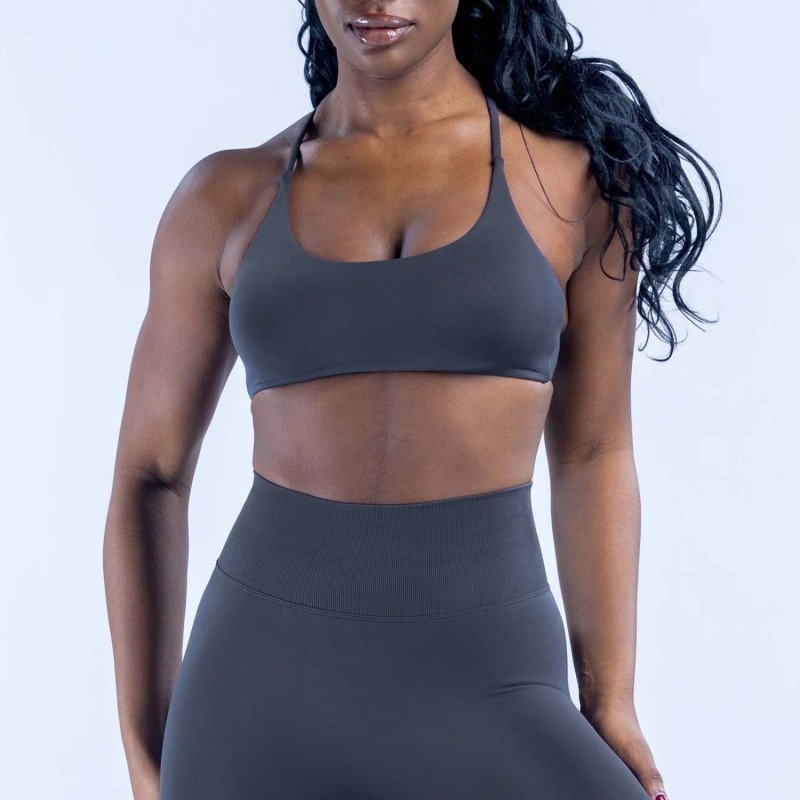 Dfyn Sexy Cross Halter Neck Sports Bra with Beautiful Back Design, High-End Vest-Style Running Training Fitness Bra