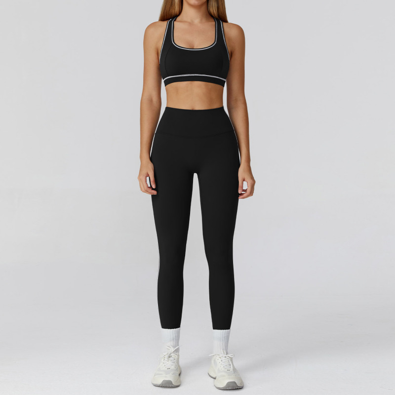 Cross-Border Contrasting Color Brushed Yoga Suit Zipper Slim Yoga Fitness Suit Casual Running Sports Three-Piece Set 2036
