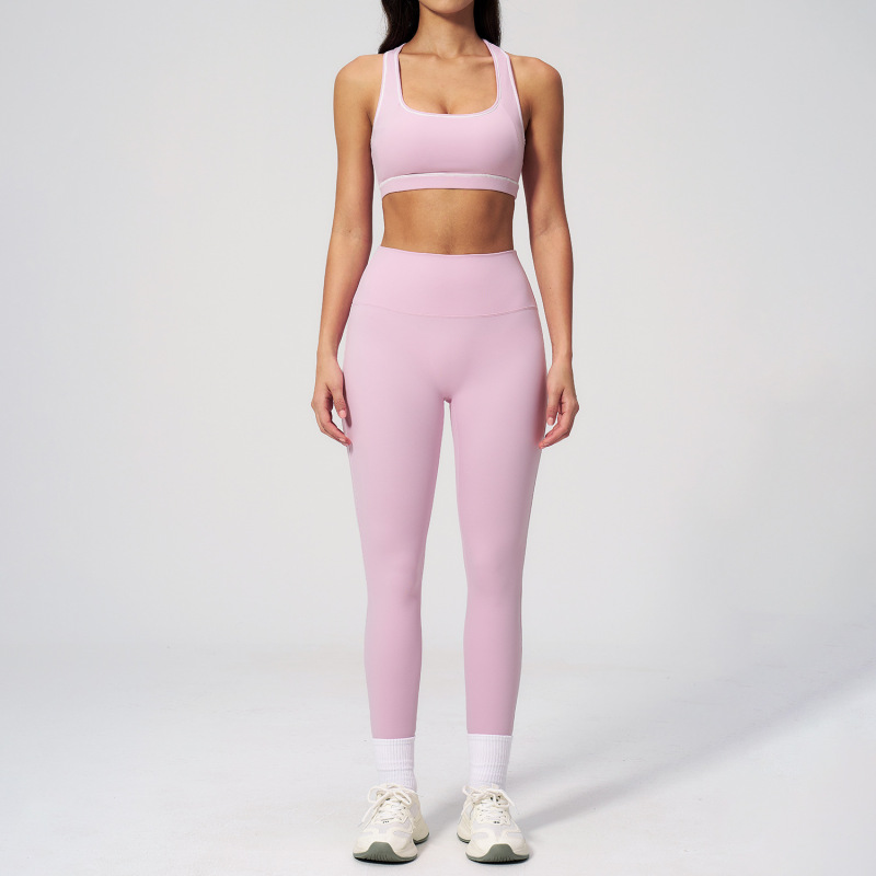 Cross-Border Contrasting Color Brushed Yoga Suit Zipper Slim Yoga Fitness Suit Casual Running Sports Three-Piece Set 2036