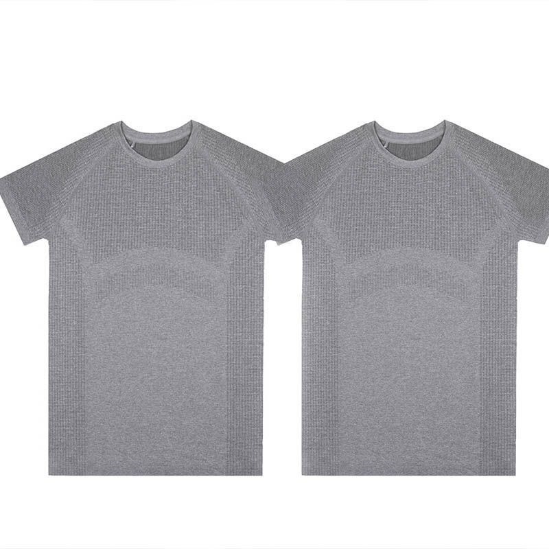 Seamless quick-drying men's T-shirt for summer outdoor sports, sweat-wicking, breathable, round neck, gym, running, tapered cuffs, short sleeves