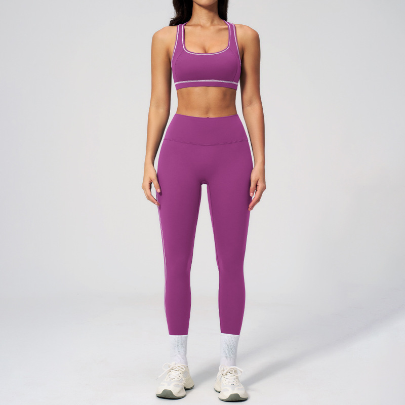 Cross-Border Contrasting Color Brushed Yoga Suit Zipper Slim Yoga Fitness Suit Casual Running Sports Three-Piece Set 2036