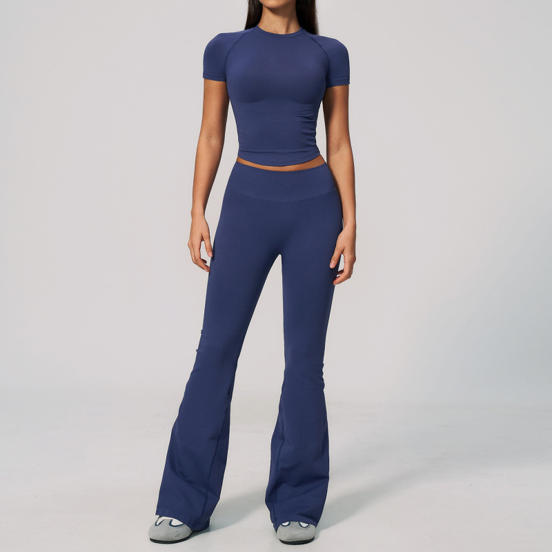 New cross-border fitness outfit set for women, tight-fitting, high-elasticity, quick-drying, Pilates, wide-leg yoga outfit set 4535