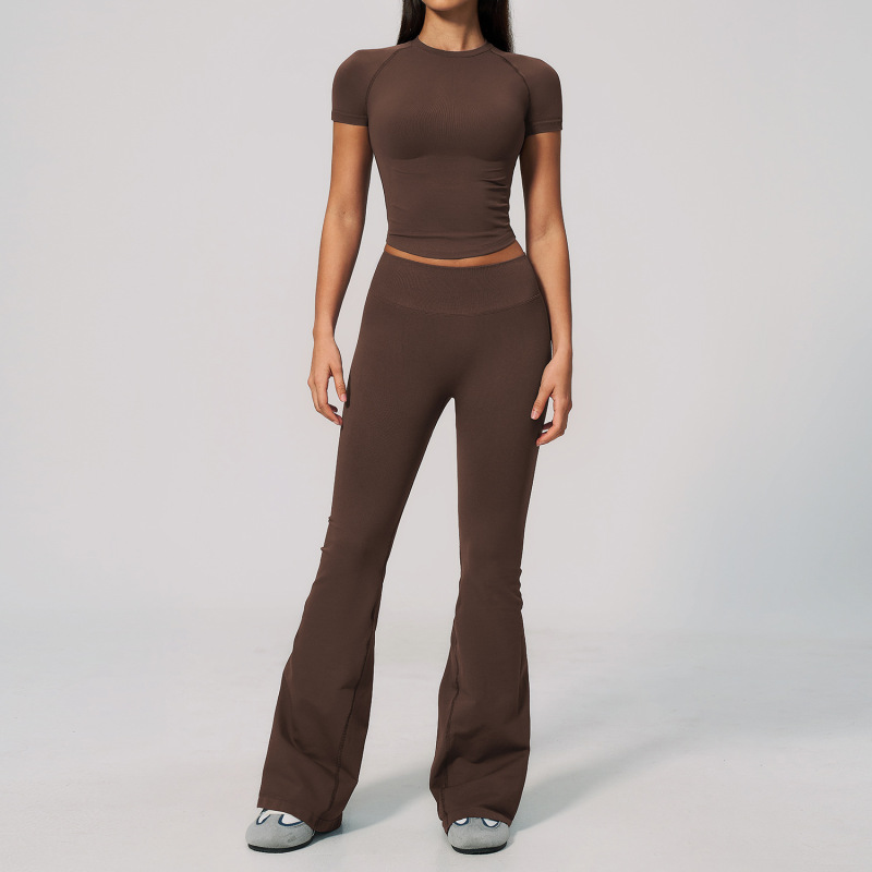 New cross-border fitness outfit set for women, tight-fitting, high-elasticity, quick-drying, Pilates, wide-leg yoga outfit set 4535