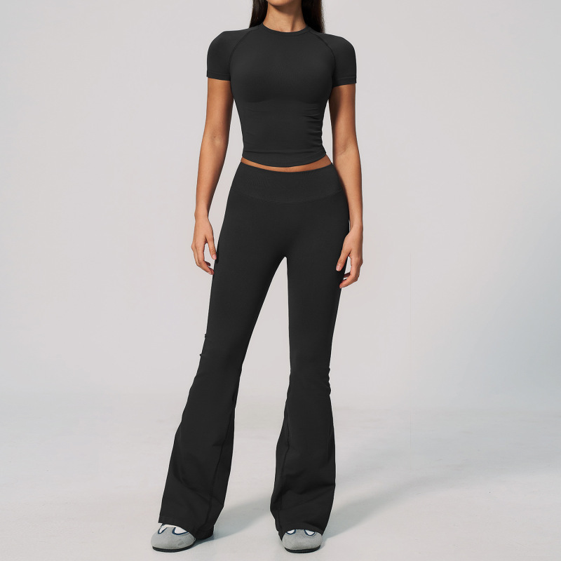 New cross-border fitness outfit set for women, tight-fitting, high-elasticity, quick-drying, Pilates, wide-leg yoga outfit set 4535