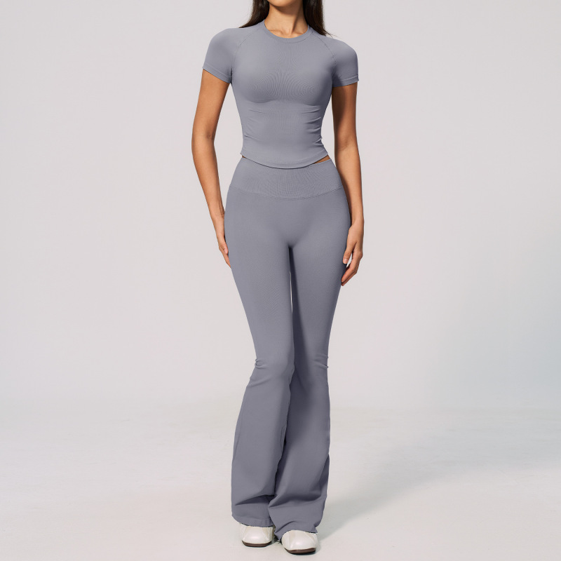 New cross-border fitness outfit set for women, tight-fitting, high-elasticity, quick-drying, Pilates, wide-leg yoga outfit set 4535