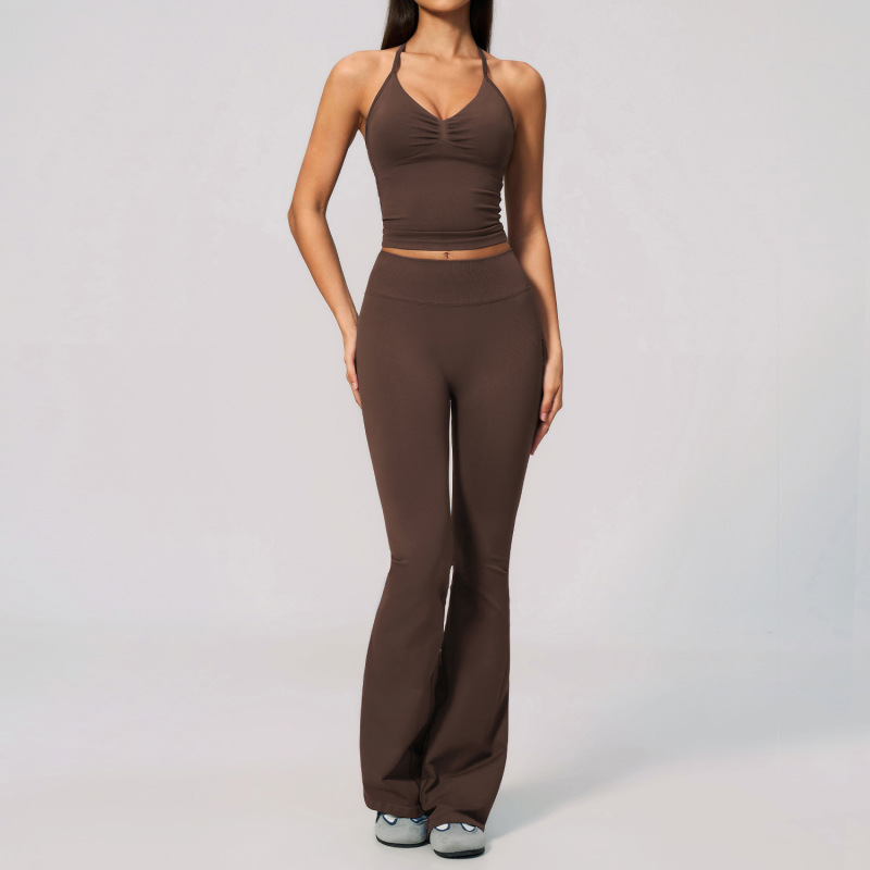 Seamless high-elastic yoga suit, round neck, short-sleeved, tight-fitting, high-waisted, tummy-control and hip-lifting shorts, outdoor sportswear set 4535
