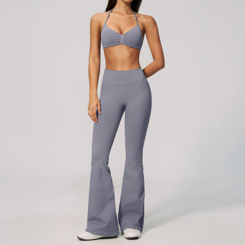 Summer New Fitness Apparel Set with Thin Straps, Halter Neck, Quick-Drying Sports Pilates Wide-Leg Yoga Suit 4535