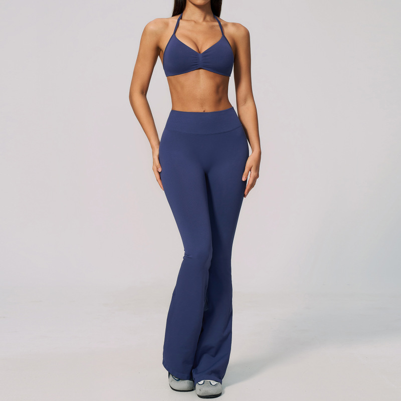 Summer New Fitness Apparel Set with Thin Straps, Halter Neck, Quick-Drying Sports Pilates Wide-Leg Yoga Suit 4535
