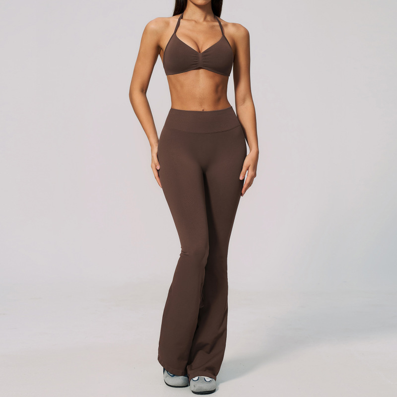 Summer New Fitness Apparel Set with Thin Straps, Halter Neck, Quick-Drying Sports Pilates Wide-Leg Yoga Suit 4535