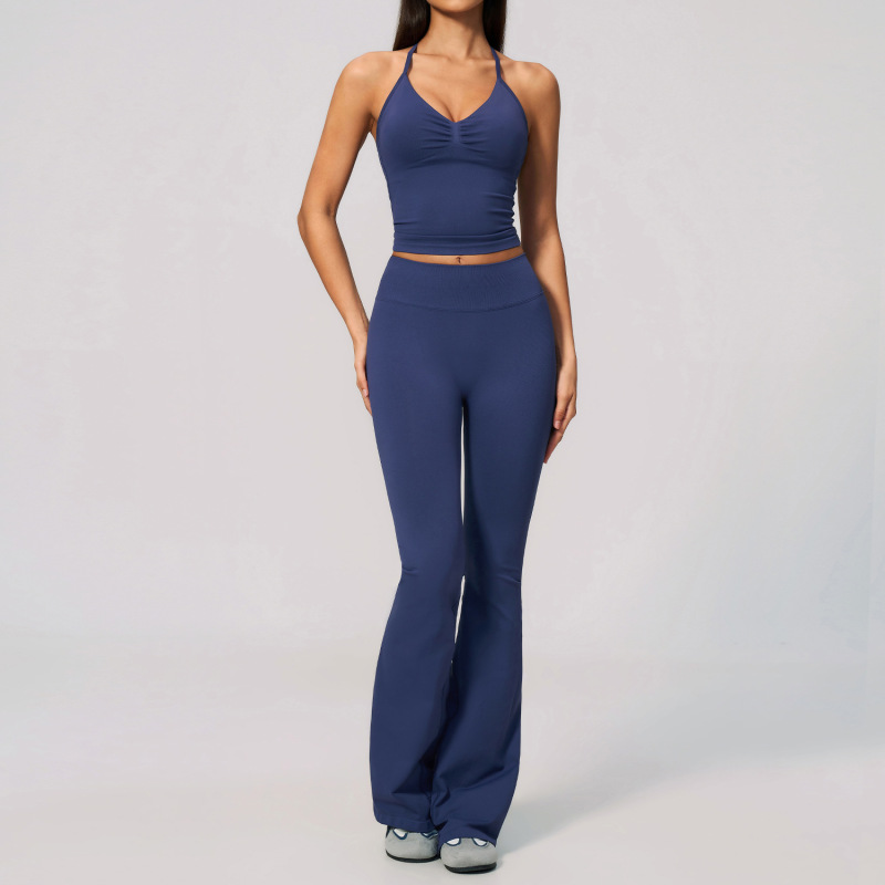 Seamless high-elastic yoga suit, round neck, short-sleeved, tight-fitting, high-waisted, tummy-control and hip-lifting shorts, outdoor sportswear set 4535