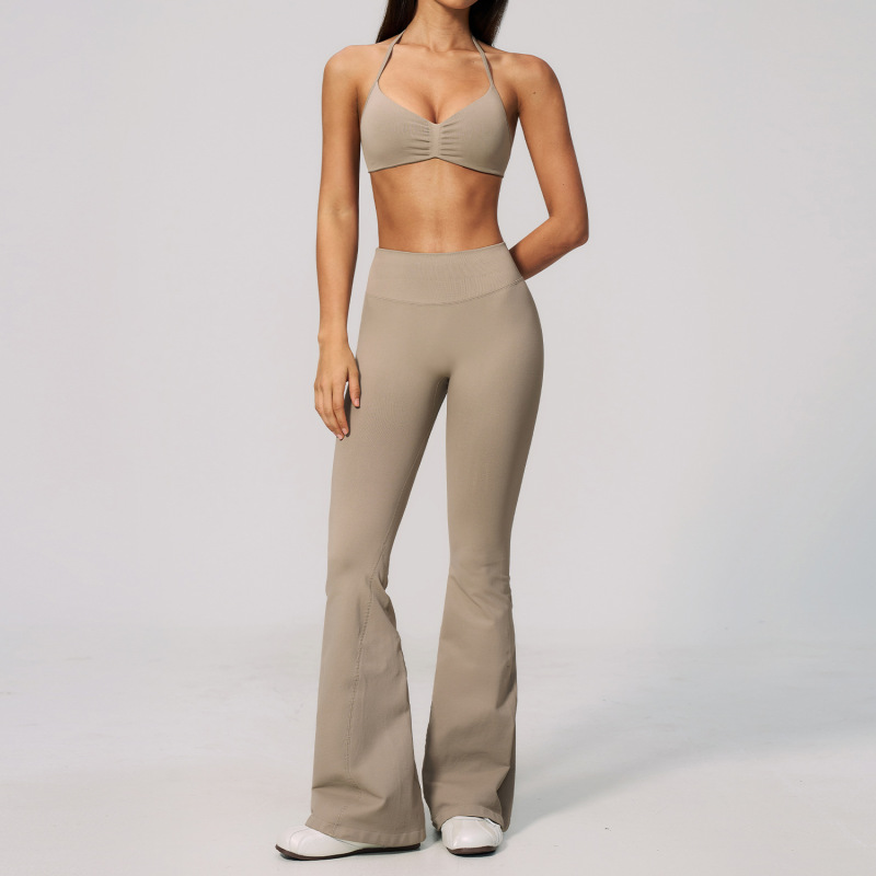 Summer New Fitness Apparel Set with Thin Straps, Halter Neck, Quick-Drying Sports Pilates Wide-Leg Yoga Suit 4535