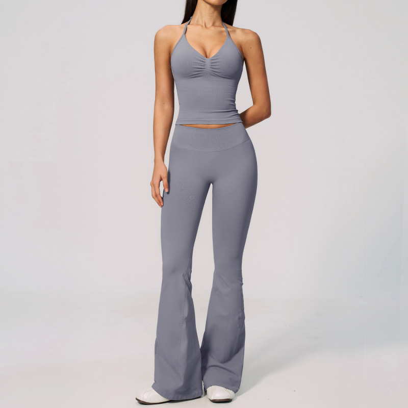 Seamless high-elastic yoga suit, round neck, short-sleeved, tight-fitting, high-waisted, tummy-control and hip-lifting shorts, outdoor sportswear set 4535