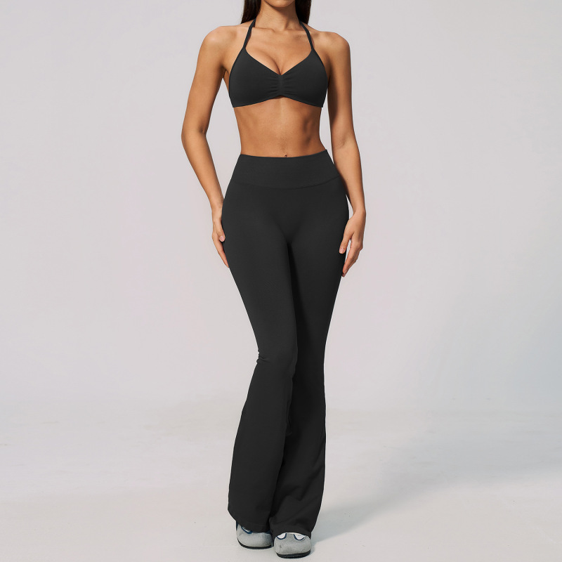 Summer New Fitness Apparel Set with Thin Straps, Halter Neck, Quick-Drying Sports Pilates Wide-Leg Yoga Suit 4535