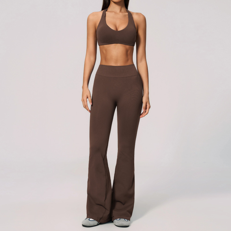 European and American style yoga set, backless halter neck, high elasticity, tummy control, hip lifting, casual sports fitness running two-piece set, women's 4535