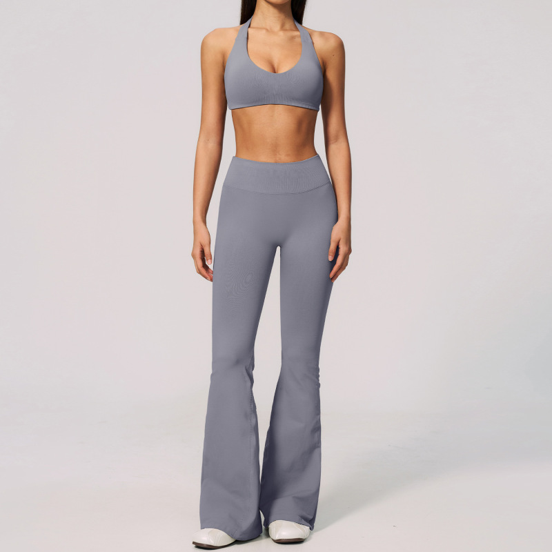 European and American style yoga set, backless halter neck, high elasticity, tummy control, hip lifting, casual sports fitness running two-piece set, women's 4535
