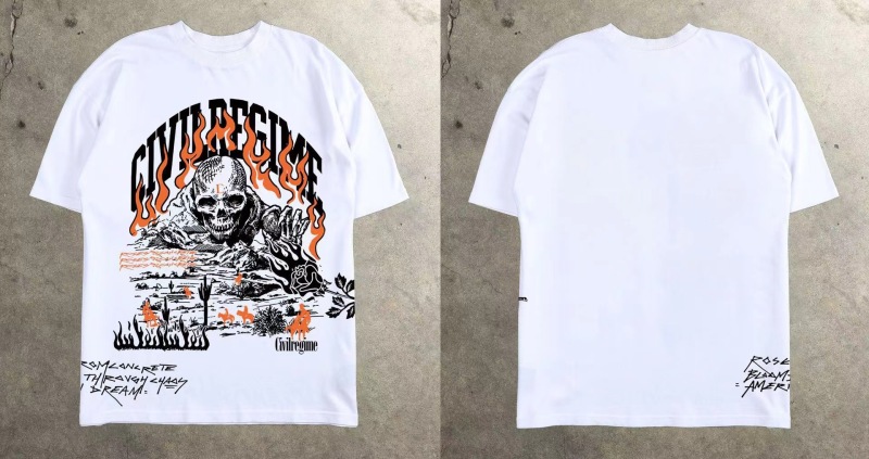 2025 Cross-border Abstract Cartoon Fashion Explosions Front and Back Printed Short-sleeved T-shirt Summer Trendy Brand Round Neck Men's Top