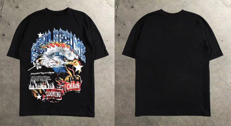 2025 Cross-border Abstract Cartoon Fashion Explosions Front and Back Printed Short-sleeved T-shirt Summer Trendy Brand Round Neck Men's Top