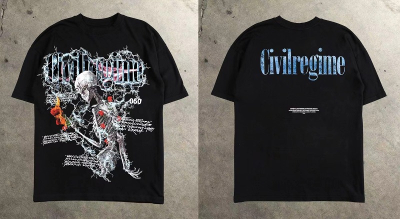 2025 Cross-border Abstract Cartoon Fashion Explosions Front and Back Printed Short-sleeved T-shirt Summer Trendy Brand Round Neck Men's Top