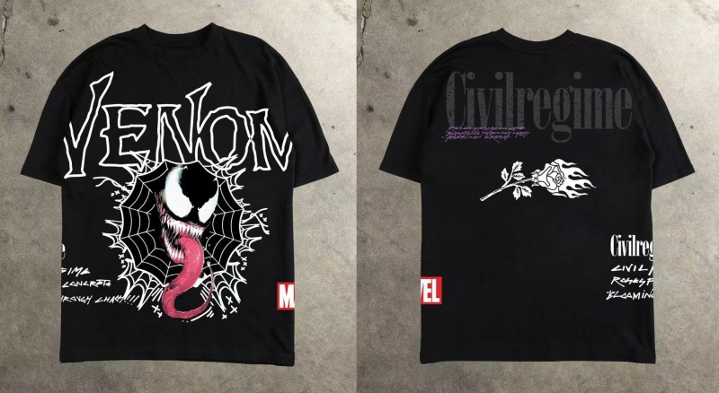 2025 Cross-border Abstract Cartoon Fashion Explosions Front and Back Printed Short-sleeved T-shirt Summer Trendy Brand Round Neck Men's Top