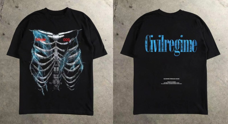 2025 Cross-border Abstract Cartoon Fashion Explosions Front and Back Printed Short-sleeved T-shirt Summer Trendy Brand Round Neck Men's Top