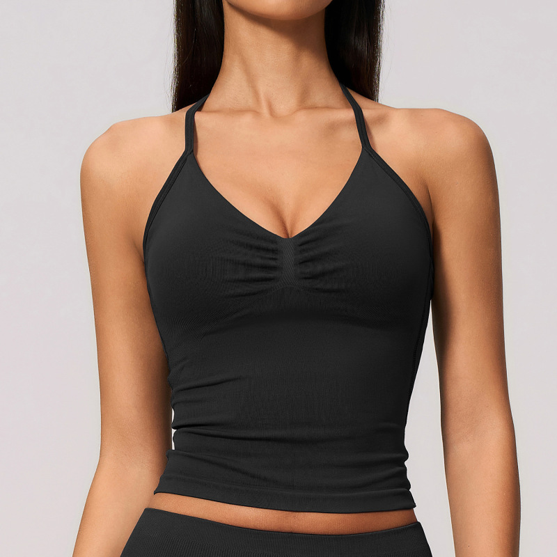 Seamless yoga vest with halter neck, V-neck, beautiful back, quick-drying, supportive, breathable, and sweat-wicking, 4535