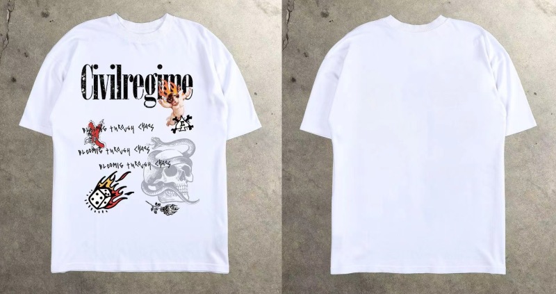 2025 Cross-border Abstract Cartoon Fashion Explosions Front and Back Printed Short-sleeved T-shirt Summer Trendy Brand Round Neck Men's Top