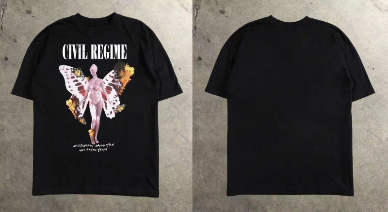 2025 Cross-border Abstract Cartoon Fashion Explosions Front and Back Printed Short-sleeved T-shirt Summer Trendy Brand Round Neck Men's Top