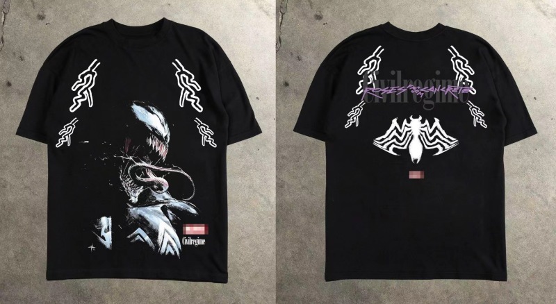 2025 Cross-border Abstract Cartoon Fashion Explosions Front and Back Printed Short-sleeved T-shirt Summer Trendy Brand Round Neck Men's Top