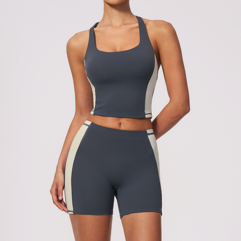 New women's yoga outfit set with padded bra, high-waisted yoga shorts, quick-drying and breathable fitness wear 2567