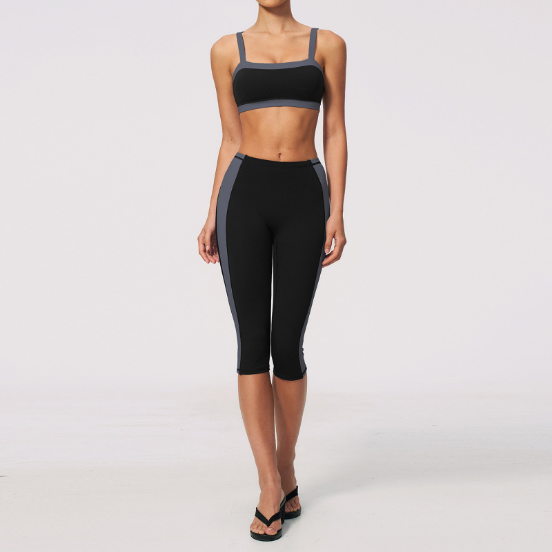 Color-blocked yoga outfit set for women, slim fit, sweat-wicking, breathable, hip-lifting, and flattering, outdoor fitness sportswear set 2567