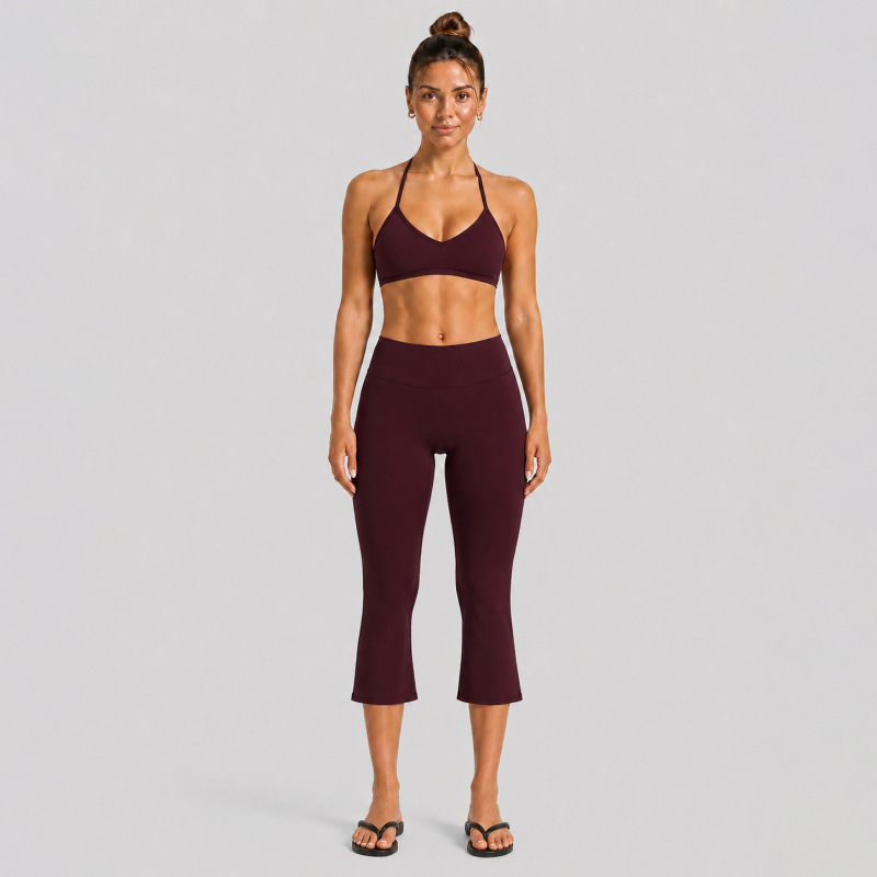 Cross-border fitness set, halter neck, backless sports bra, quick-drying, outdoor running, sports, yoga, capri pants set for women.