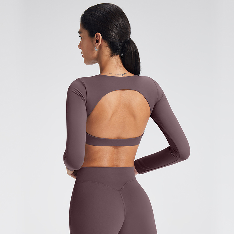 RX-YT1363-CX  beautiful back hollow tight sports long-sleeved T-shirt with chest pad